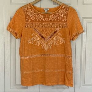 Sundance Orange Lace And Embroidered Short Sleeve Top Size Medium